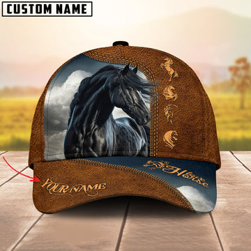 JoyCorners Black Horse Lovers Customized Name Cap