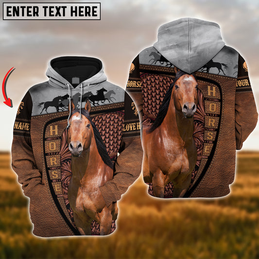 Joycorners Custom Name American Quarter Horse Carving Leather Pattern 3D Hoodie