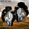 Joycorners Custom Name White Horse Lovers 3D Hoodie