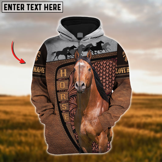 Joycorners Custom Name American Quarter Horse Carving Leather Pattern 3D Hoodie