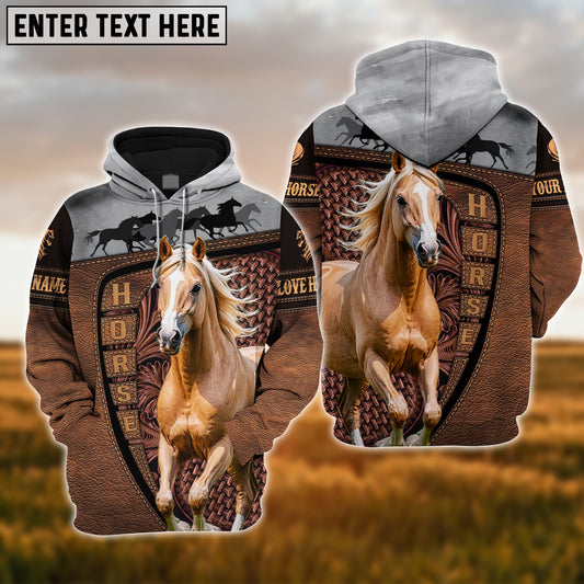 Joycorners Custom Name Palomino Horse Carving Leather Pattern 3D Hoodie