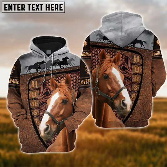 Joycorners Custom Name Thoroughbred Horse Carving Leather Pattern 3D Hoodie