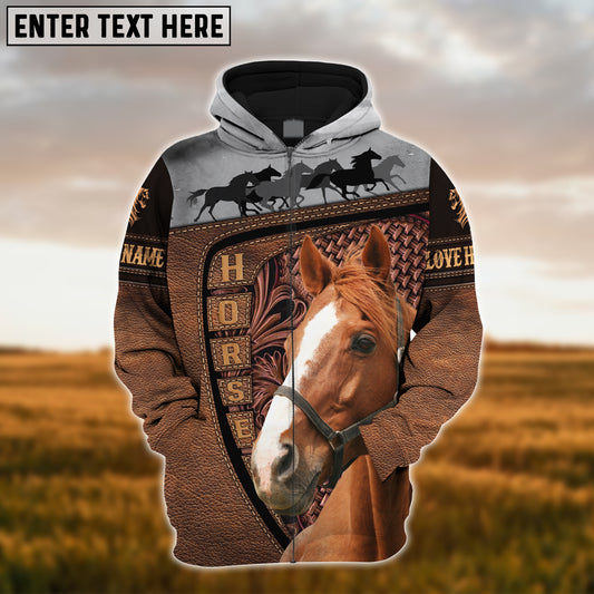 Joycorners Custom Name Thoroughbred Horse Carving Leather Pattern 3D Hoodie