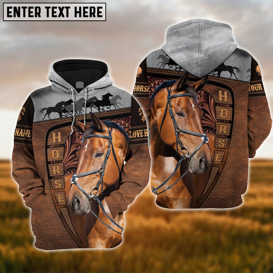 Joycorners Custom Name Warmblood Horse Carving Leather Pattern 3D Hoodie