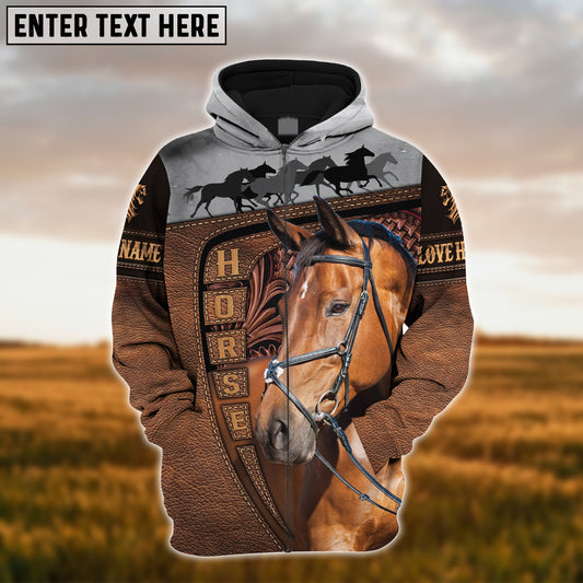 Joycorners Custom Name Warmblood Horse Carving Leather Pattern 3D Hoodie