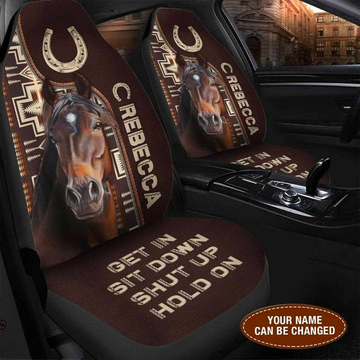 Joycorners Brown Horse Personalized Name Brown Leather Pattern Car Seat Covers Universal Fit (2Pcs)