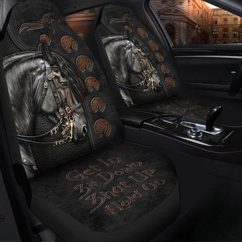 Joycorners Black Horse Black Pattern Car Seat Covers Universal Fit (2Pcs)
