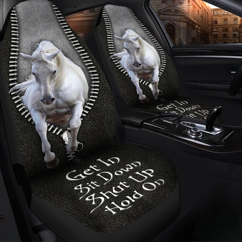 Joycorners White Horse Black Pattern Car Seat Covers Universal Fit (2Pcs)