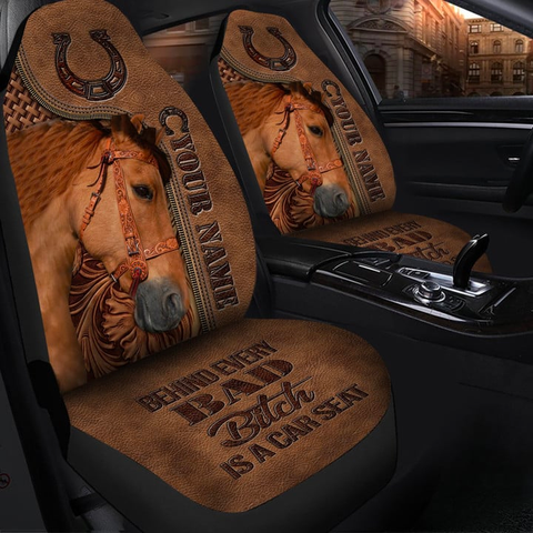 Joycorners Brown Horse Personalized Name Brown Leather Pattern Car Seat Covers Universal Fit (2Pcs)