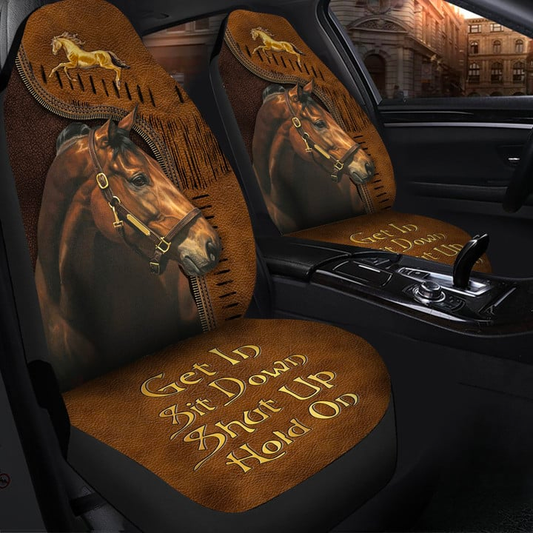 Joycorners Brown Horse Brown Pattern Car Seat Covers Universal Fit (2Pcs)