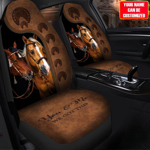 Joycorners 2 Brown Horses Brown Pattern Car Seat Covers Universal Fit (2Pcs)