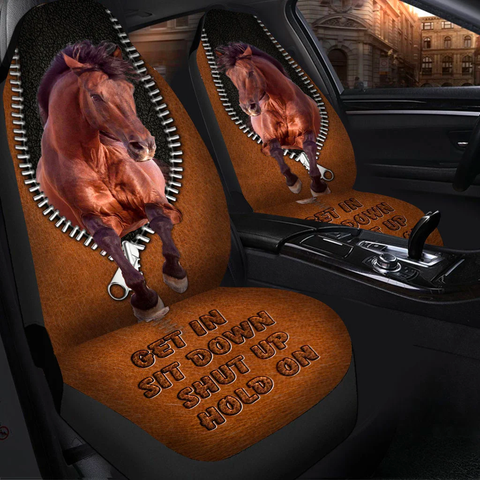 Joycorners Brown Horse Brown Leather Pattern Car Seat Covers Universal Fit (2Pcs)