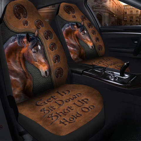 Joycorners Brown Horse Brown Leather Pattern Car Seat Covers Universal Fit (2Pcs)