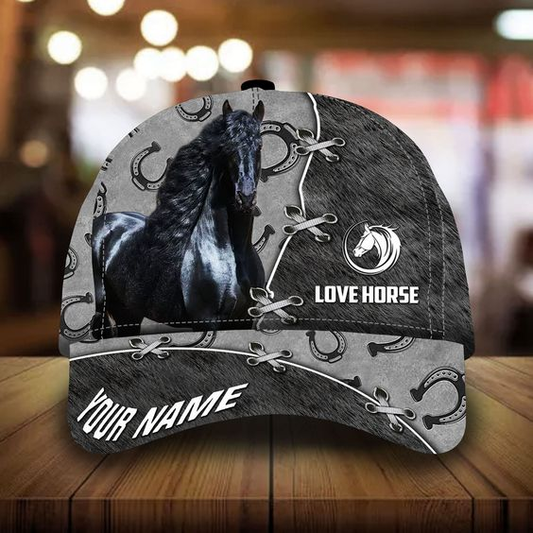 Joycorners Black Horse Customized Name Cap