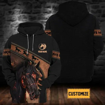 Joycorners Custom Name Black Horse Lovers 3D Hoodie