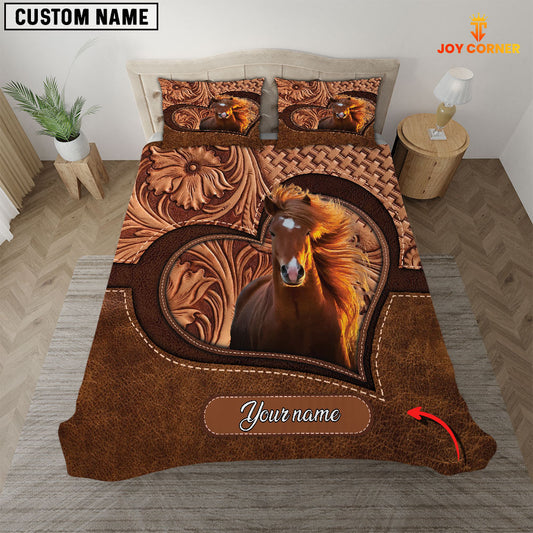 Joycorners Horse Lovers Brown Pattern Customized Name 3D Bedding Set