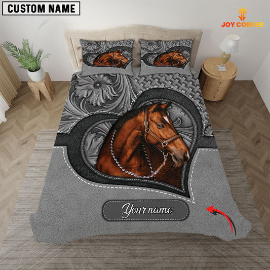 Joycorners Horse Lovers Grey Pattern Customized Name 3D Bedding Set