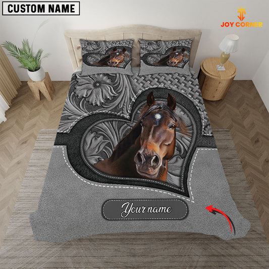 Joycorners Horse Lovers Grey Pattern Customized Name 3D Bedding Set