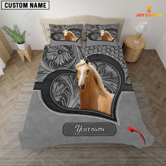 Joycorners Horse Lovers Grey Pattern Customized Name 3D Bedding Set