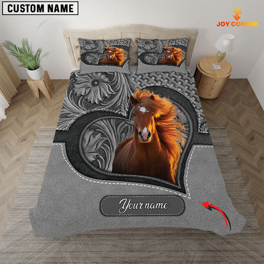 Joycorners Horse Lovers Grey Pattern Customized Name 3D Bedding Set