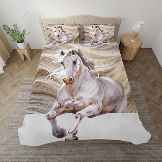 JoyCorners White Horse Pattern 3D Bedding Set