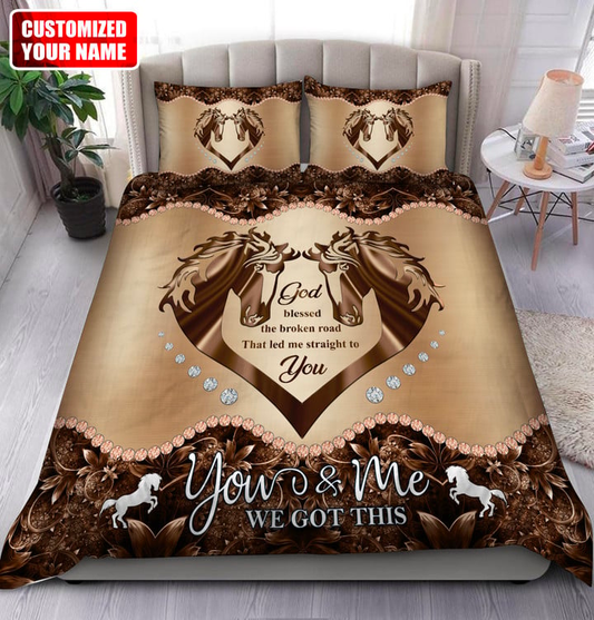 JoyCorners Horse Pattern Customized Name 3D Bedding Set