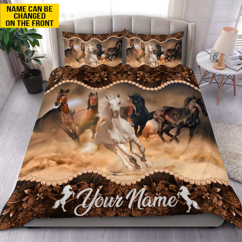 JoyCorners Horse Pattern Customized Name 3D Bedding Set