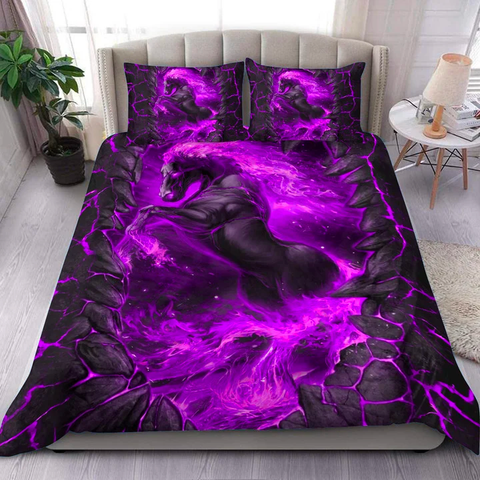 JoyCorners Horse Fire Lava Purple Pattern 3D Bedding Set