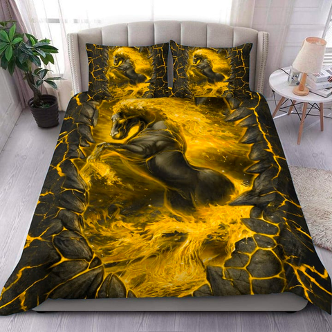 JoyCorners Horse Fire Lava Yellow Pattern 3D Bedding Set