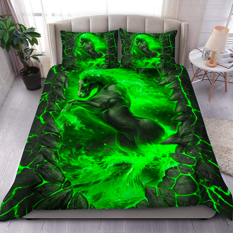JoyCorners Horse Fire Lava Green Pattern 3D Bedding Set