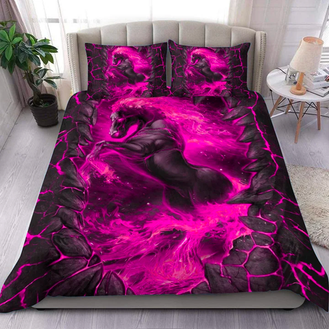 JoyCorners Horse Fire Lava Pink Pattern 3D Bedding Set