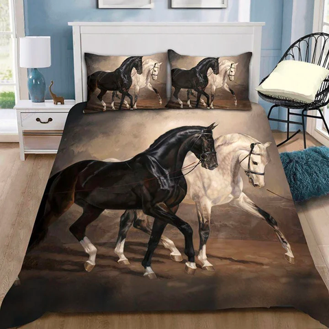 JoyCorners Black and White Horse Pattern 3D Bedding Set