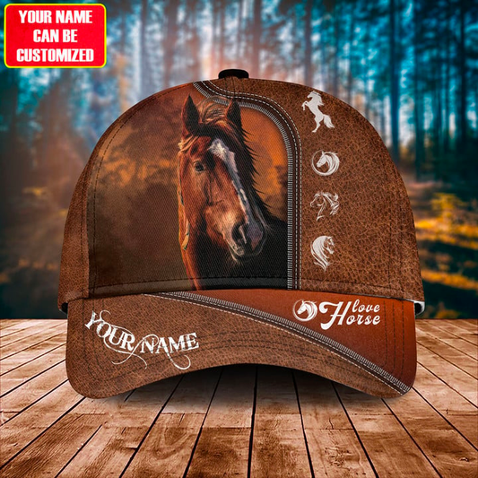 Joycorners Brown Horse Lovers Leather Pattern Customized Name Cap