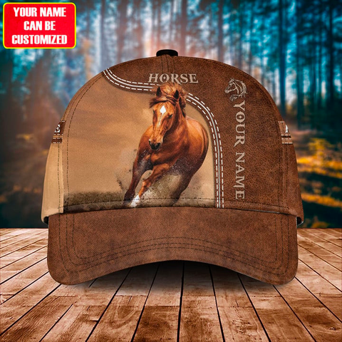 Joycorners Brown Horse Lovers Leather Pattern Customized Name Cap
