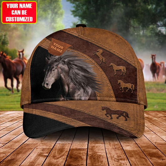 Joycorners Brown Horse Lovers Leather Pattern Customized Name Cap