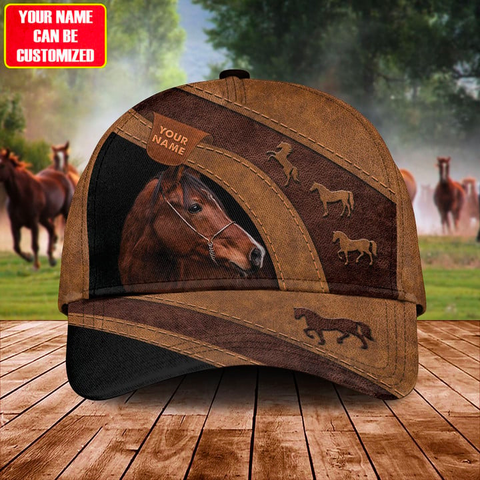 Joycorners Brown Horse Lovers Leather Pattern Customized Name Cap