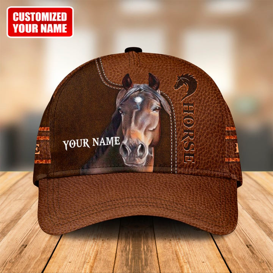 Joycorners Brown Horse Lovers Leather Pattern Customized Name Cap