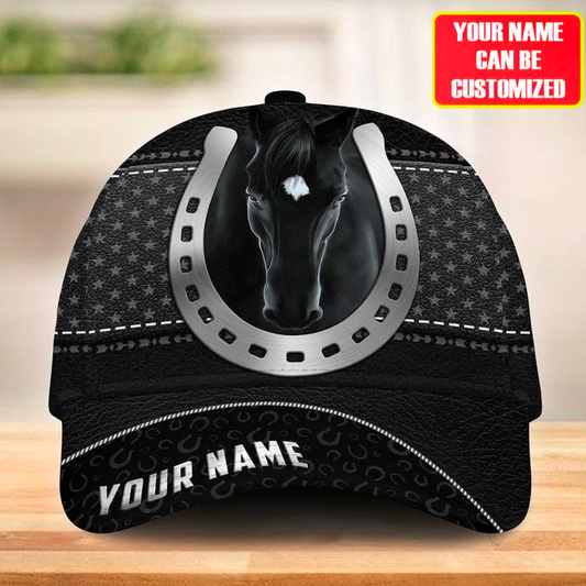 Joycorners Black Horse Lovers Leather Pattern Customized Name Cap