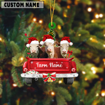 Joycorners Hereford Cattle Christmas Car Custom Shape Acrylic Ornament