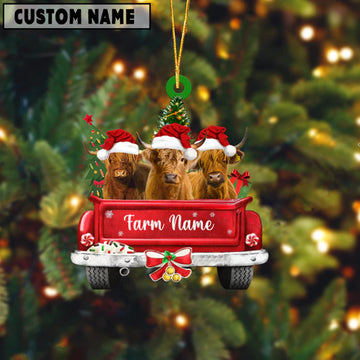 Joycorners Highland Cattle Christmas Car Custom Shape Acrylic Ornament