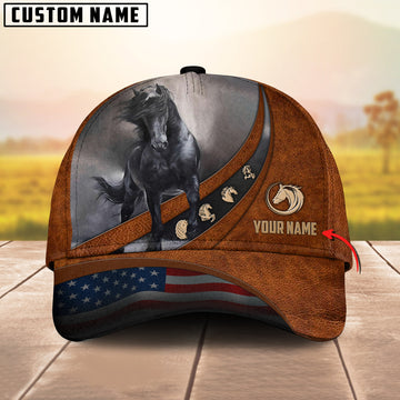 Joycorners Black Horse Lovers Leather Pattern Customized Name Cap
