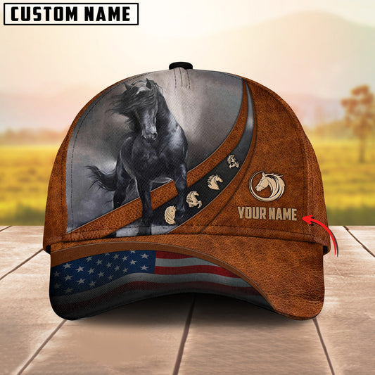 Joycorners Black Horse Lovers Leather Pattern Customized Name Cap