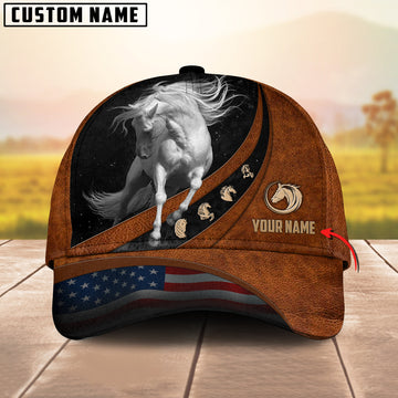 Joycorners White Horse Lovers Leather Pattern Customized Name Cap