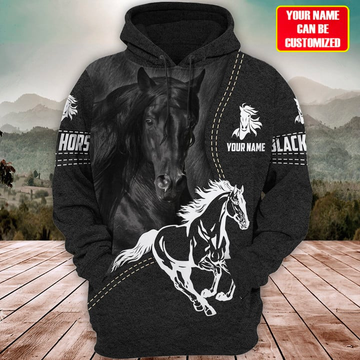 Joycorners Custom Name Black Horse Lovers 3D Hoodie