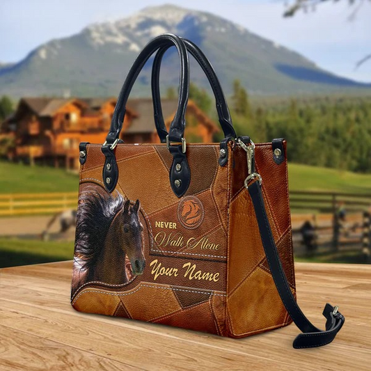 JC Hackney Horse Never Walk Alone Custom Name 3D Leather Handbag