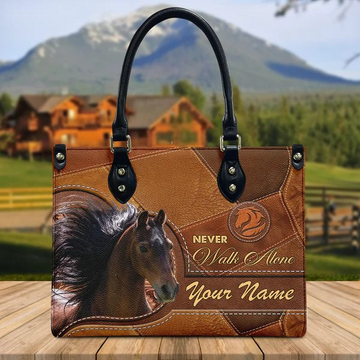 JC Hackney Horse Never Walk Alone Custom Name 3D Leather Handbag