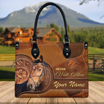 JC Warmblood Horse Never Walk Alone Custom Name 3D Leather Handbag