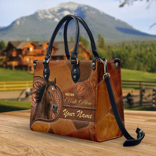 JC Morgan Horse Never Walk Alone Custom Name 3D Leather Handbag