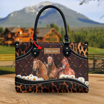JC American Quarter Horse Happiness Sunflower Custom Name 3D Leather Handbag