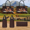 JC American Quarter Horse Happiness Sunflower Custom Name 3D Leather Handbag
